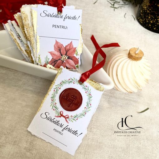 Alternative view of Set 8 Etichete Cadouri Craciun cu Foita Aurie si Sigiliu