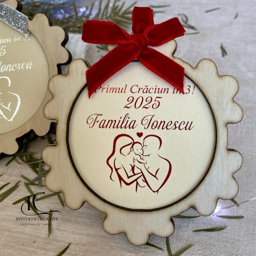 Glob Lemn Fulg Personalizat Primul Craciun in 3