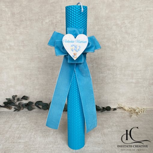 Lumanare Botez Fagure cu Inima Personalizata Ursulet in cos