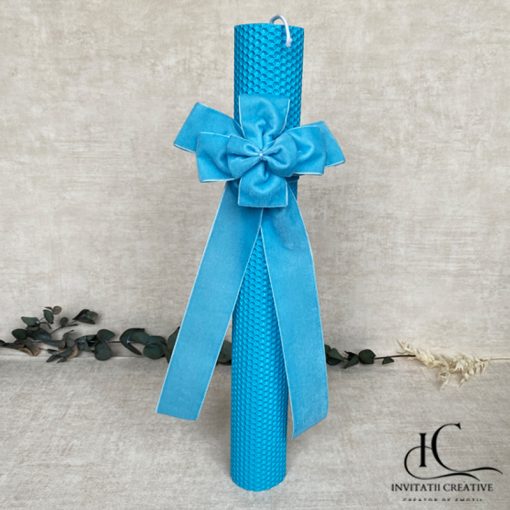 Lumanare Botez Fagure Albastra cu Catifea Blue Dream