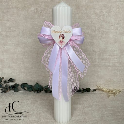 Lumanare Botez Fata Inima Personalizata cu Balerina si Nume