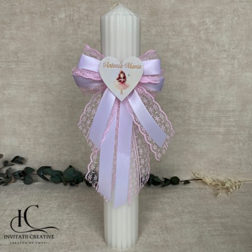 Lumanare Botez Personalizata Inima cu Balerina Eleganta