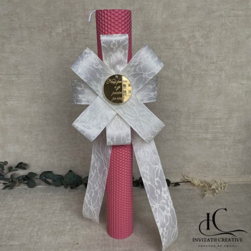 Lumanare Botez Fata Floare Mare Alba Banut Personalizat