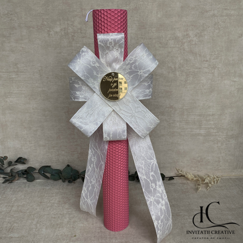 Lumanare Botez Fata Floare Mare Alba Banut Personalizat