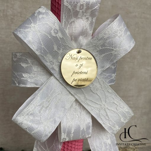 Alternative view of Lumanare Botez Fata Floare Mare Alba Banut Personalizat