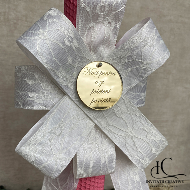 Lumanare Botez Fata Floare Mare Alba Banut Personalizat - imagine 2