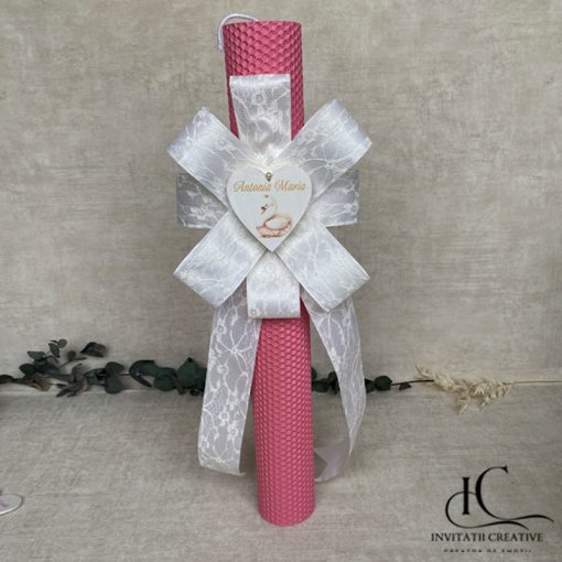 Lumanare Botez Floare Dantela Alba Personalizata Lebada Regala