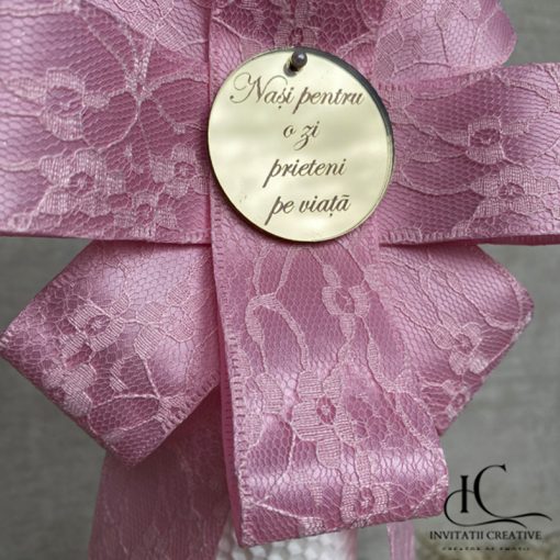 Alternative view of Lumanare Botez Fata Floare Dantela Roz Banut cu Mesaj