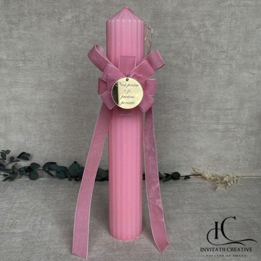 Lumanare Botez Floare Catifea Pink Dream cu Banut Personalizat