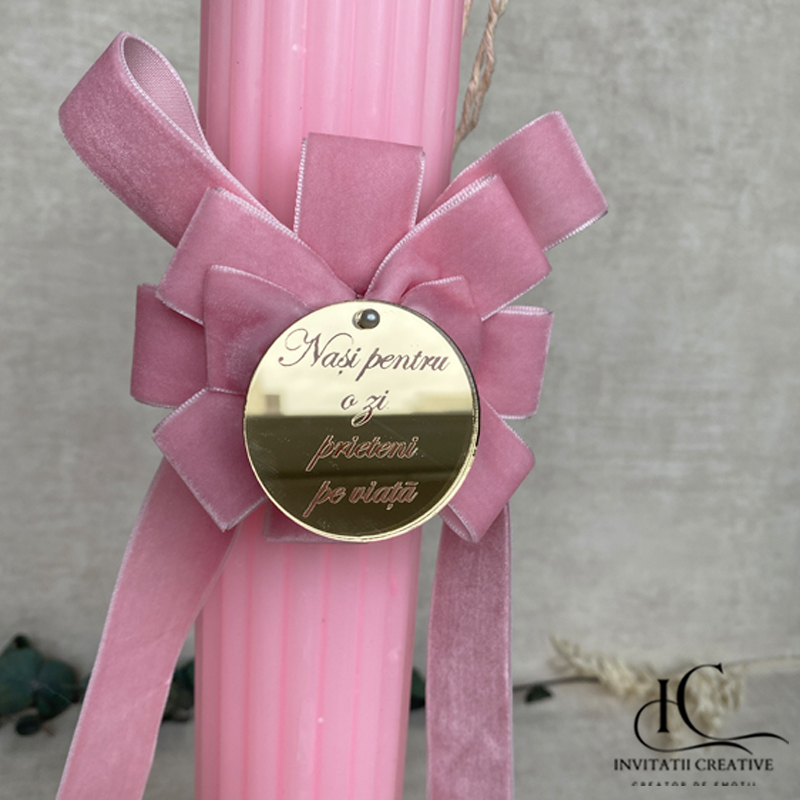 Lumanare Botez Floare Catifea Pink Dream cu Banut Personalizat - imagine 2