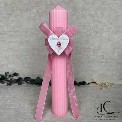 Lumanare Botez Floare Catifea Personalizata cu Balerina Eleganta