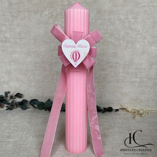 Lumanare Botez Floare Catifea Personalizata Balon cu Aer Cald