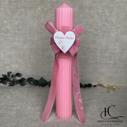 Lumanare Botez Floare Catifea Personalizata Fata cu Baloane Pastel