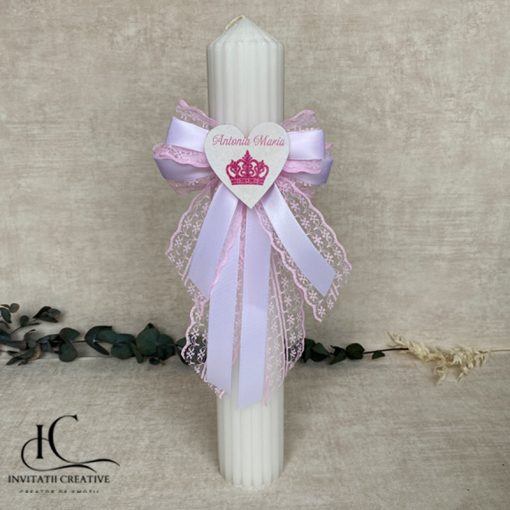 Lumanare Botez Personalizata cu Coroana Regala si Nume