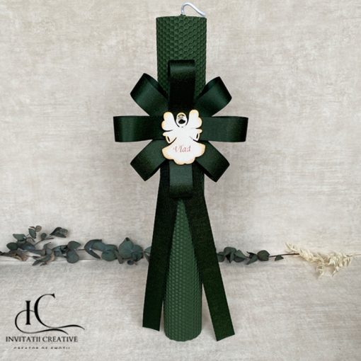 Lumanare de botez baiat verde personalizata ingeras