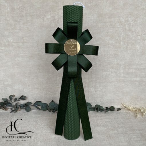 Lumanare de botez verde personalizata nasi pe viata
