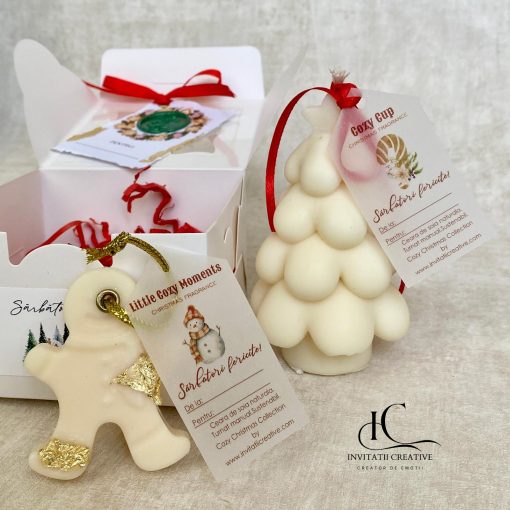 Set Cadou Craciun Tableta Parfumata cu Foita Aurie si Bradut Lumanare