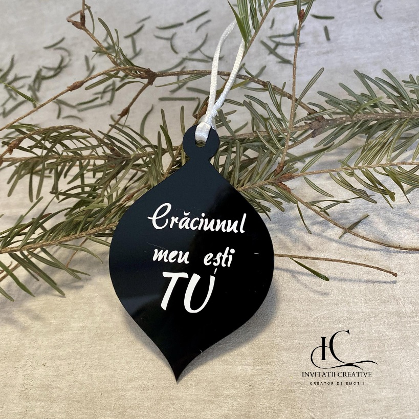 Glob Personalizat Plexi Negru Mesaj Craciunul meu esti Tu