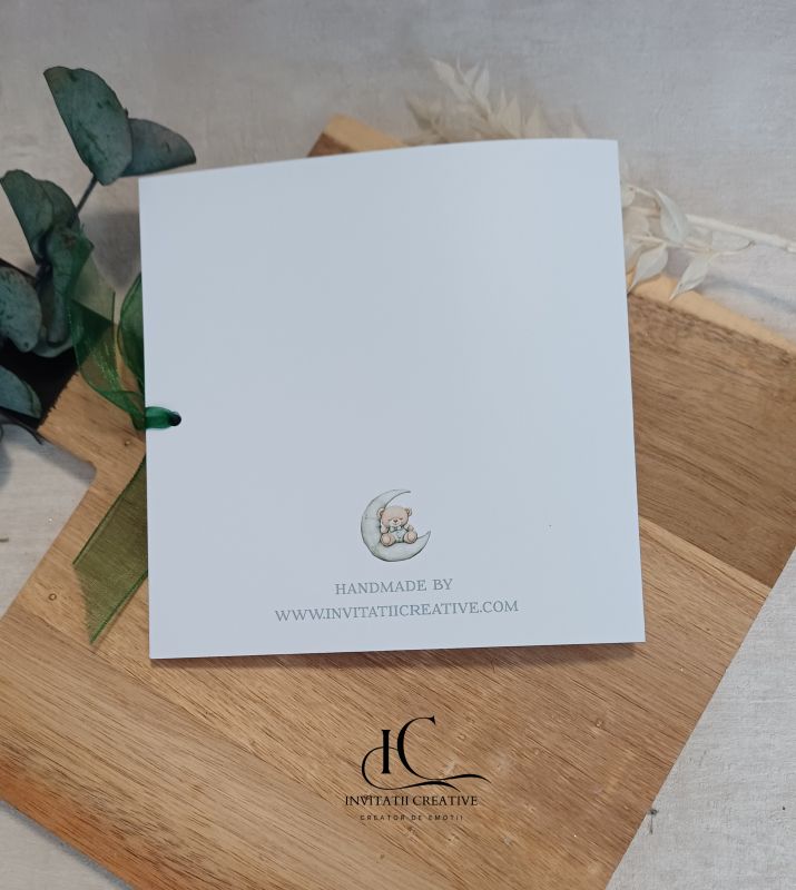 Invitatie de Botez cu Ursulet Somnoros si Ursulet in Masina Verde 1