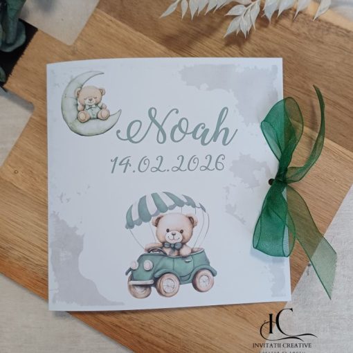 Invitatie de Botez Haioasa cu Ursuleti pe Verde
