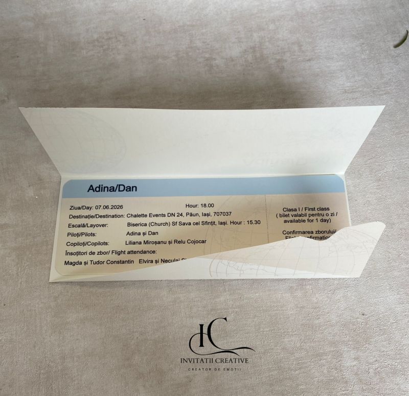 Invitatie de Nunta Bilet Calatorie cu Avion si Glob Pamantesc 2