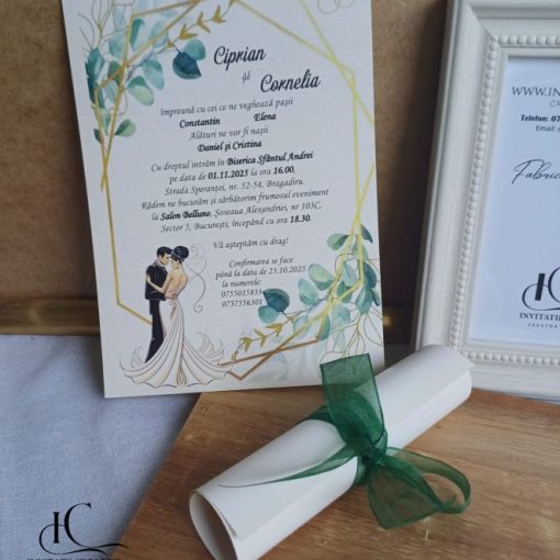 Invitatie de Nunta Papirus cu Design Auriu si Miri