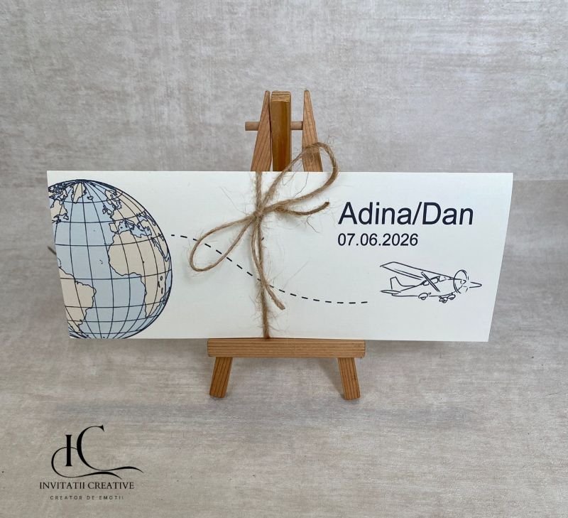 Invitatie de Nunta Tematica Travel cu Avion si Glob