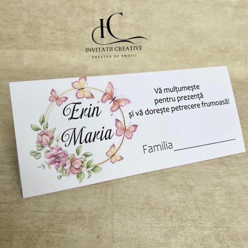 Plic de bani Botez Coronita cu Fluturi roz si Flori