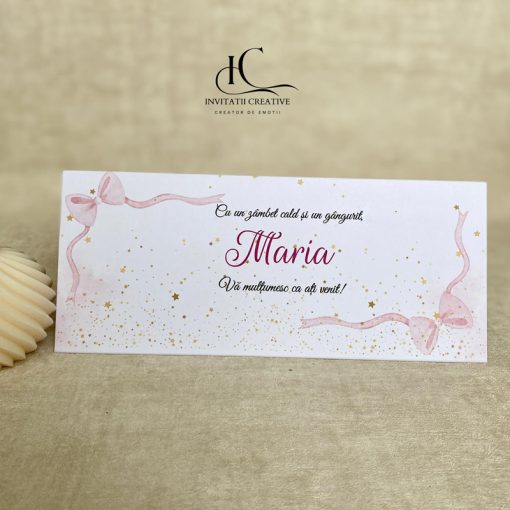 Plic de bani Botez Funde si Fundal Roz-Gold