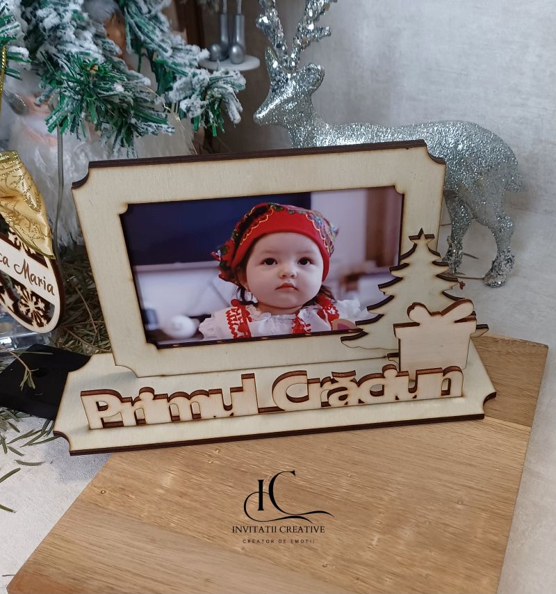 Rama Foto Lemn 3D Primul Craciun 2