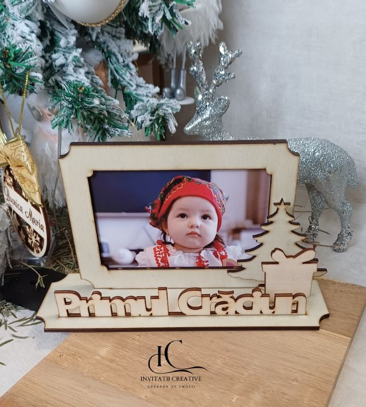 Rama Foto Lemn 3D Primul Craciun 3