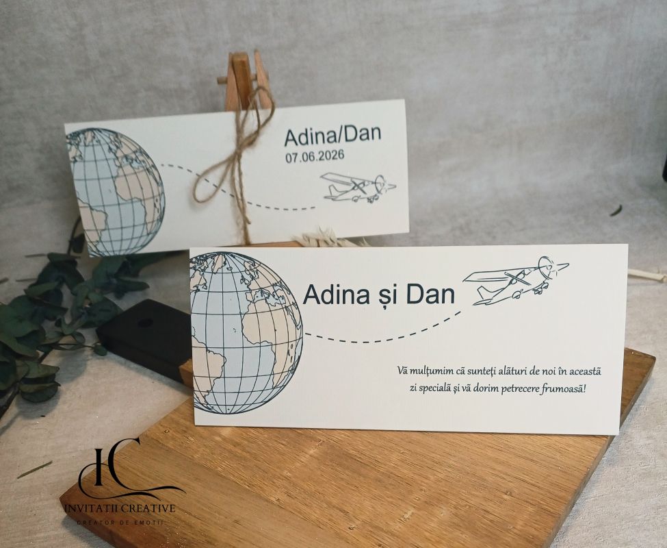 Set Invitatii si Plicuri de Bani tematica Calatorie cu Avionul