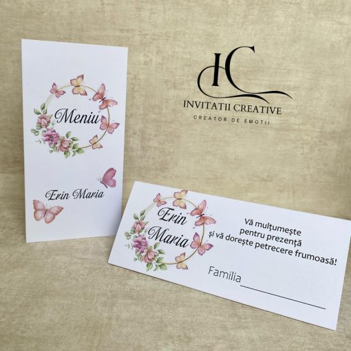 Alternative view of Plic de bani Botez Coronita cu Fluturi roz si Flori