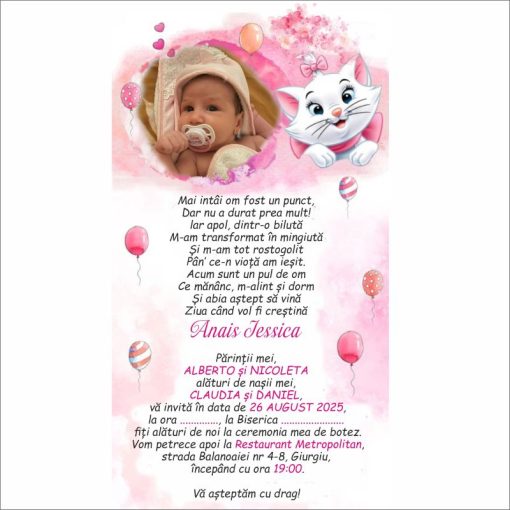 Invitatie Digitala Fetita cu Poza si Pisicuta Marie