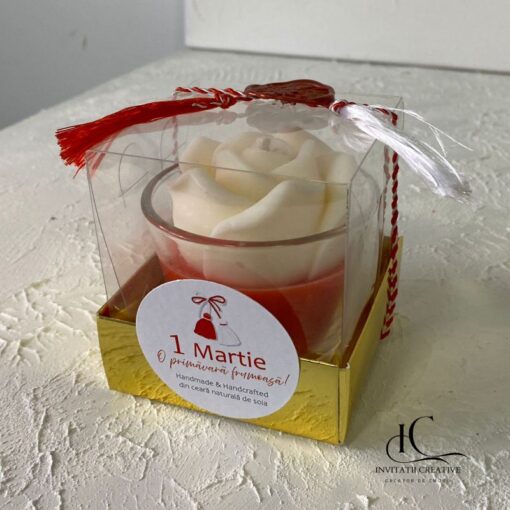Martisor Lumanare Parfumata cu Trandafir Rosu-Alb