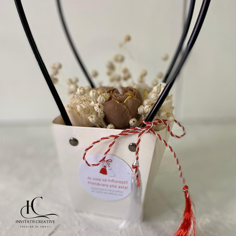 Aranjament Cadou 8 Martie Lumanare Parfumata Boboci Bujori - imagine 7