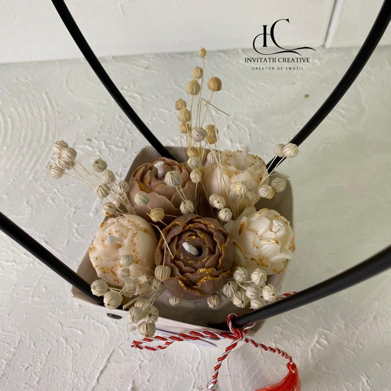 Aranjament Cadou 8 Martie Lumanare Parfumata Boboci Bujori - imagine 6