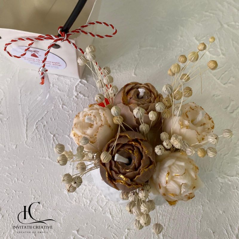 Aranjament Cadou 8 Martie Lumanare Parfumata Boboci Bujori - imagine 3