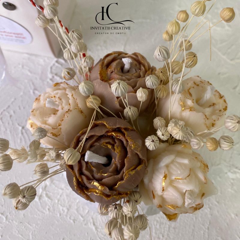 Aranjament Cadou 8 Martie Lumanare Parfumata Boboci Bujori - imagine 2