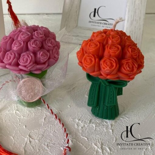 Martisor Lumanare Parfumata Buchet Trandafiri in Organza