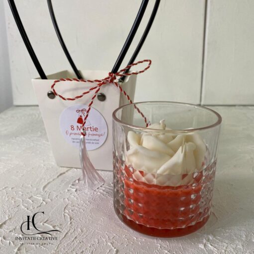 Alternative view of Lumanare Parfumata Martisor Rosie cu Trandafir Alb