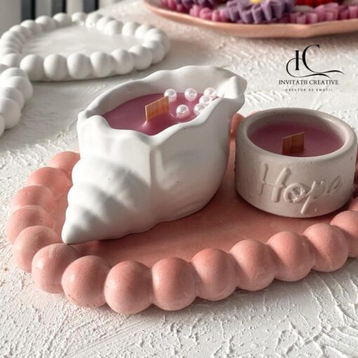 Set Elegant Cadou Lumanare Vas Scoica si Lumanare Mica cu Mesaj