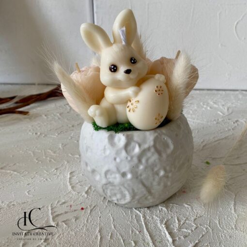 Decor Pascal Aranjament Lumanari Parfumate cu Bujori si Iepuras