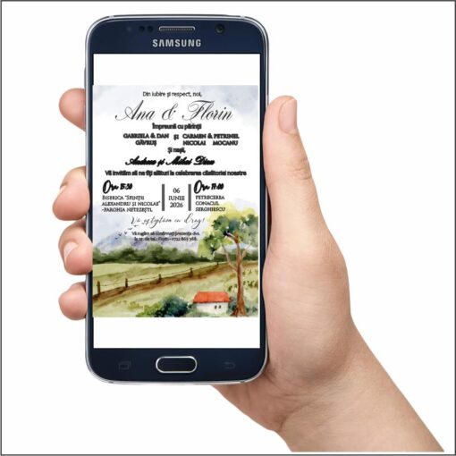 Alternative view of Invitatie de Nunta Electronica cu Peisaj Watercolor