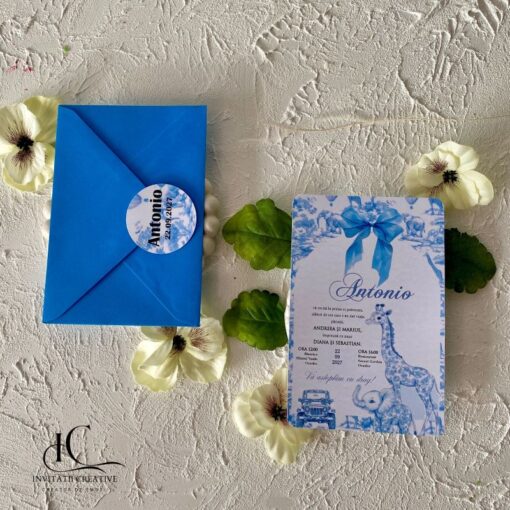 Invitatie de Botez Baiat Dior Safari cu Animalute si Masina