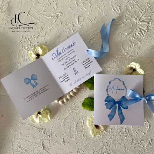 Invitatie de Botez Baiat Eleganta Dior Ribbon