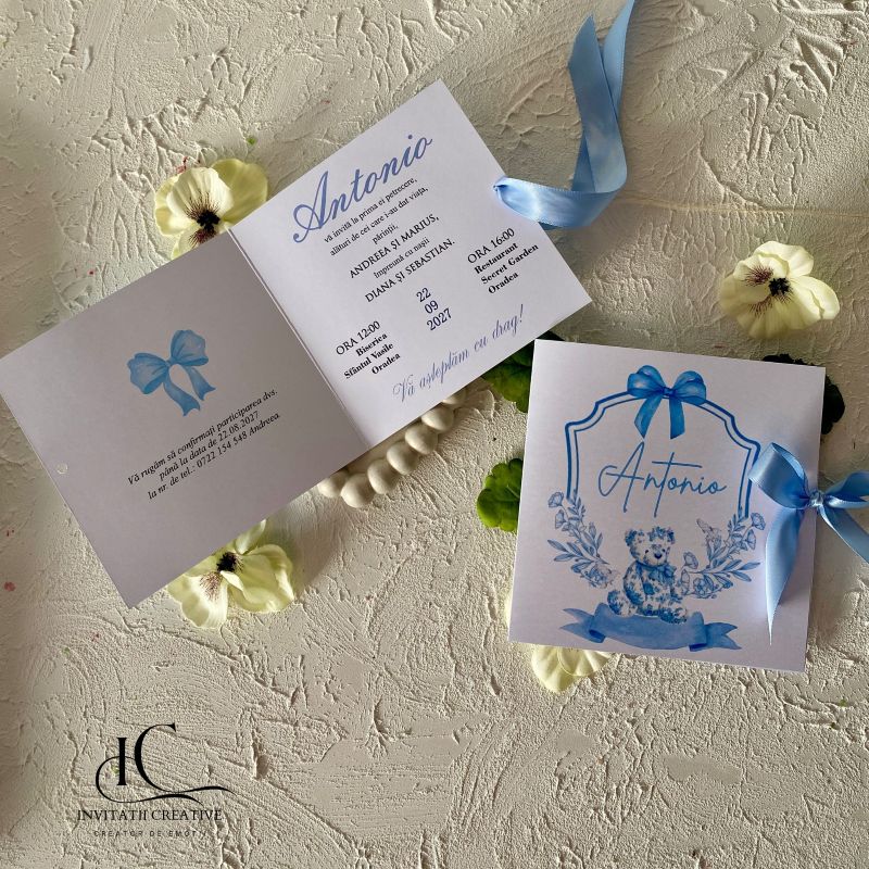Invitatie de Botez Baiat Eleganta Ursulet Dior - imagine 2