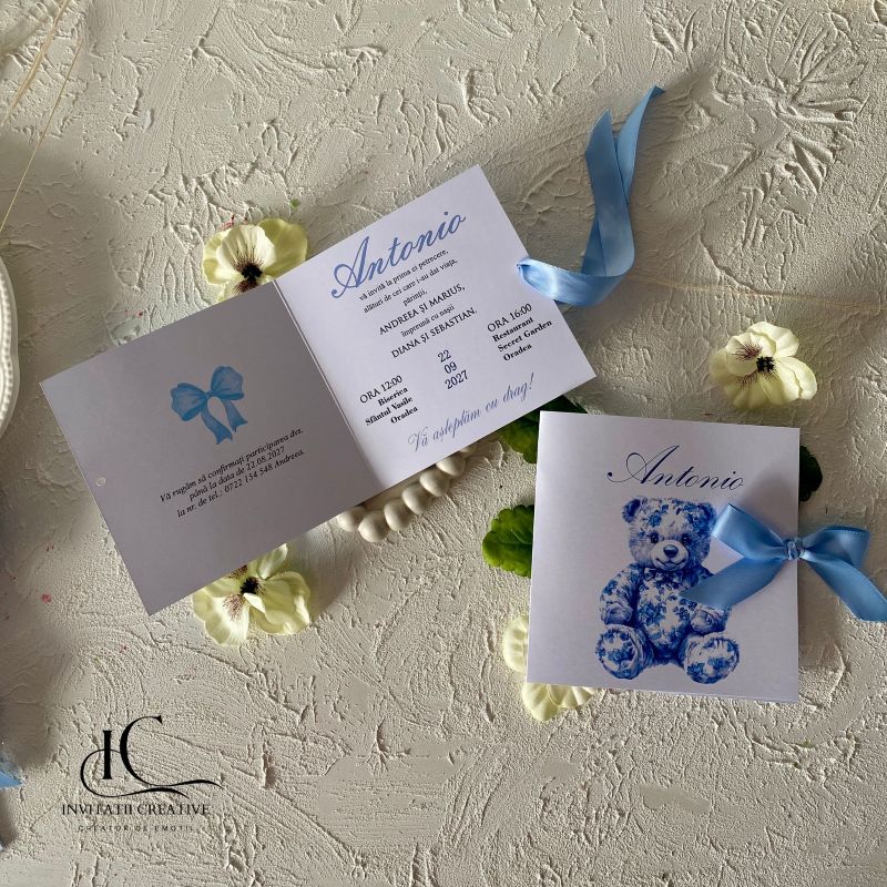 Invitatie de Botez Baiat TeddyBear Dior Vintage - imagine 2