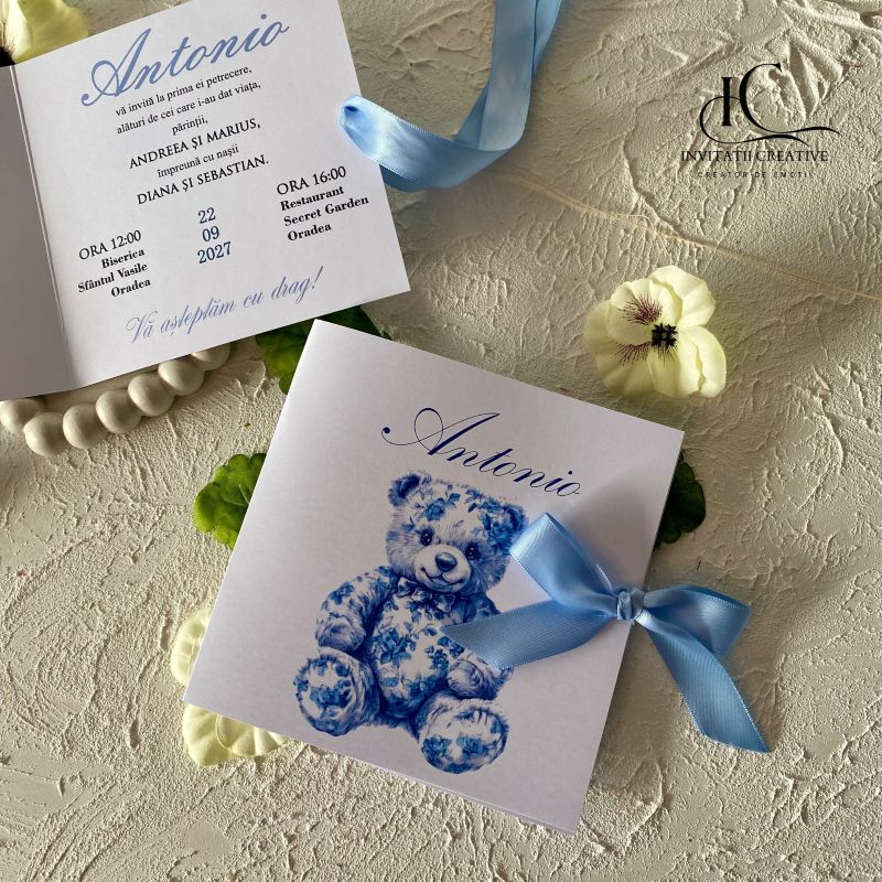 Invitatie de Botez Baiat TeddyBear Dior Vintage - imagine 3