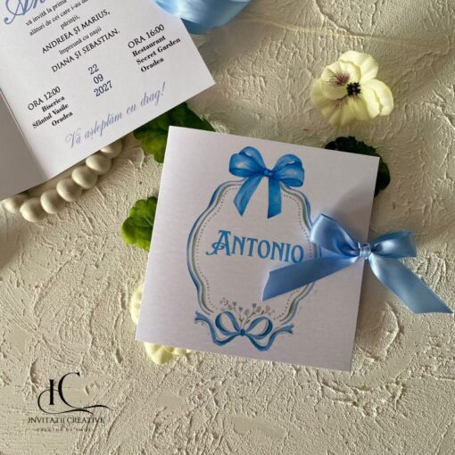 Invitatie de Botez Baiat Vintage Dior Ribbon